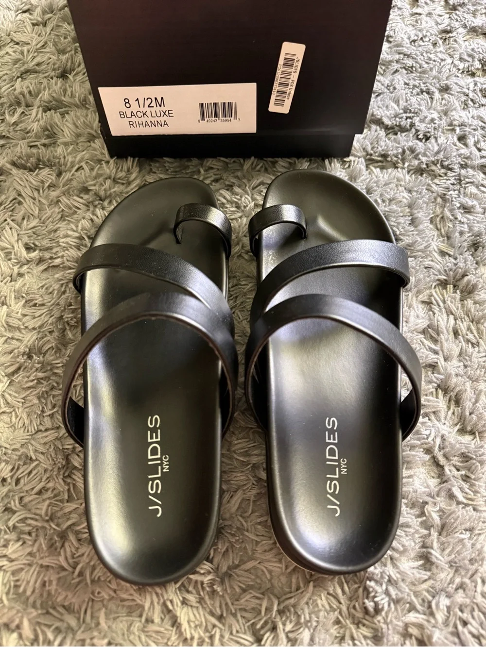 J/SLIDES Black Cross-Strap Toe-Loop Slides